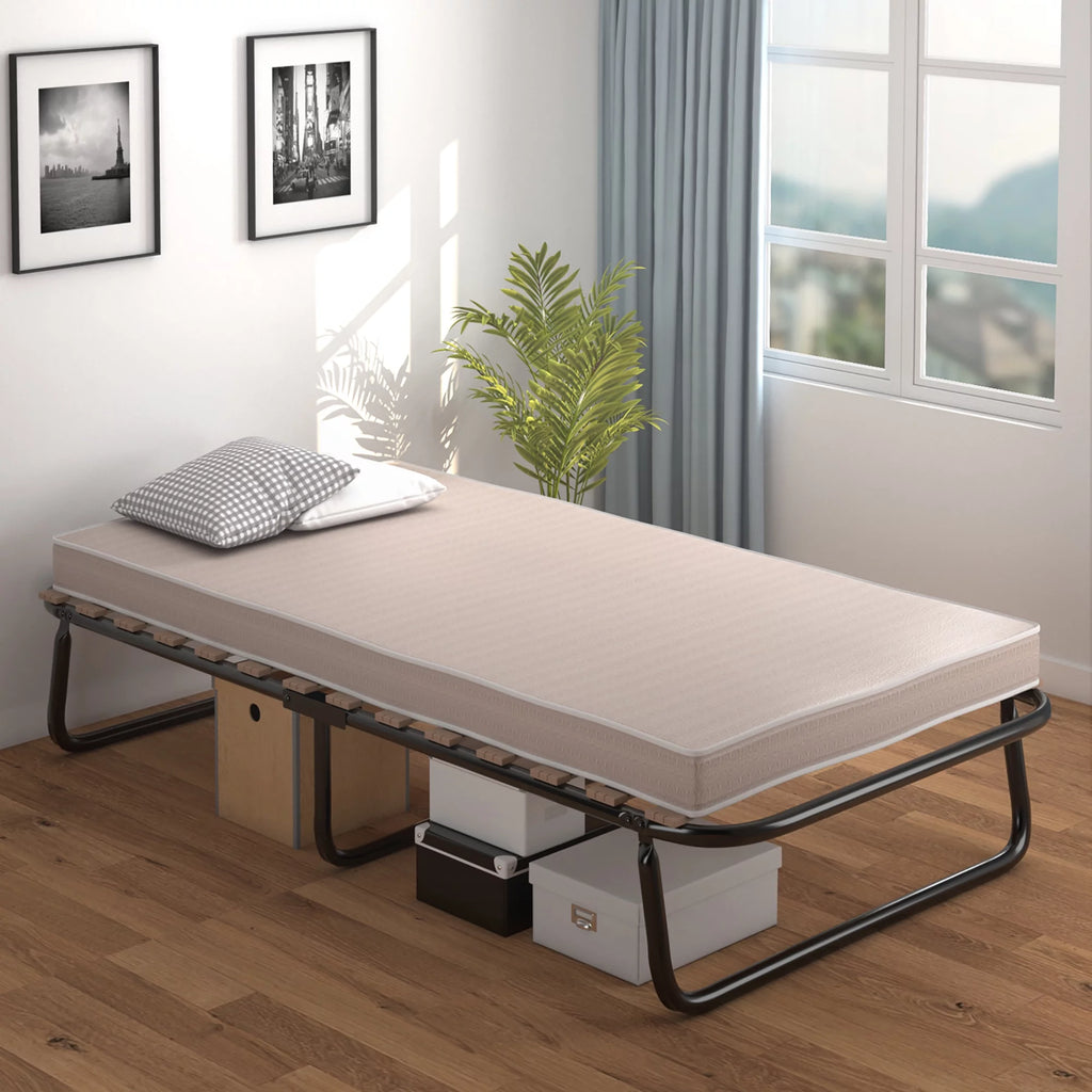 Portable Folding Guest Bed Cot with Memory Foam Mattress Twin Size W441863