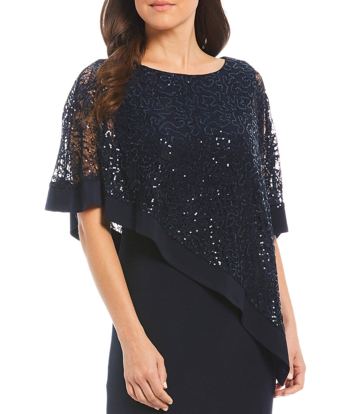 Black Sequined Lace Cape Gown H925