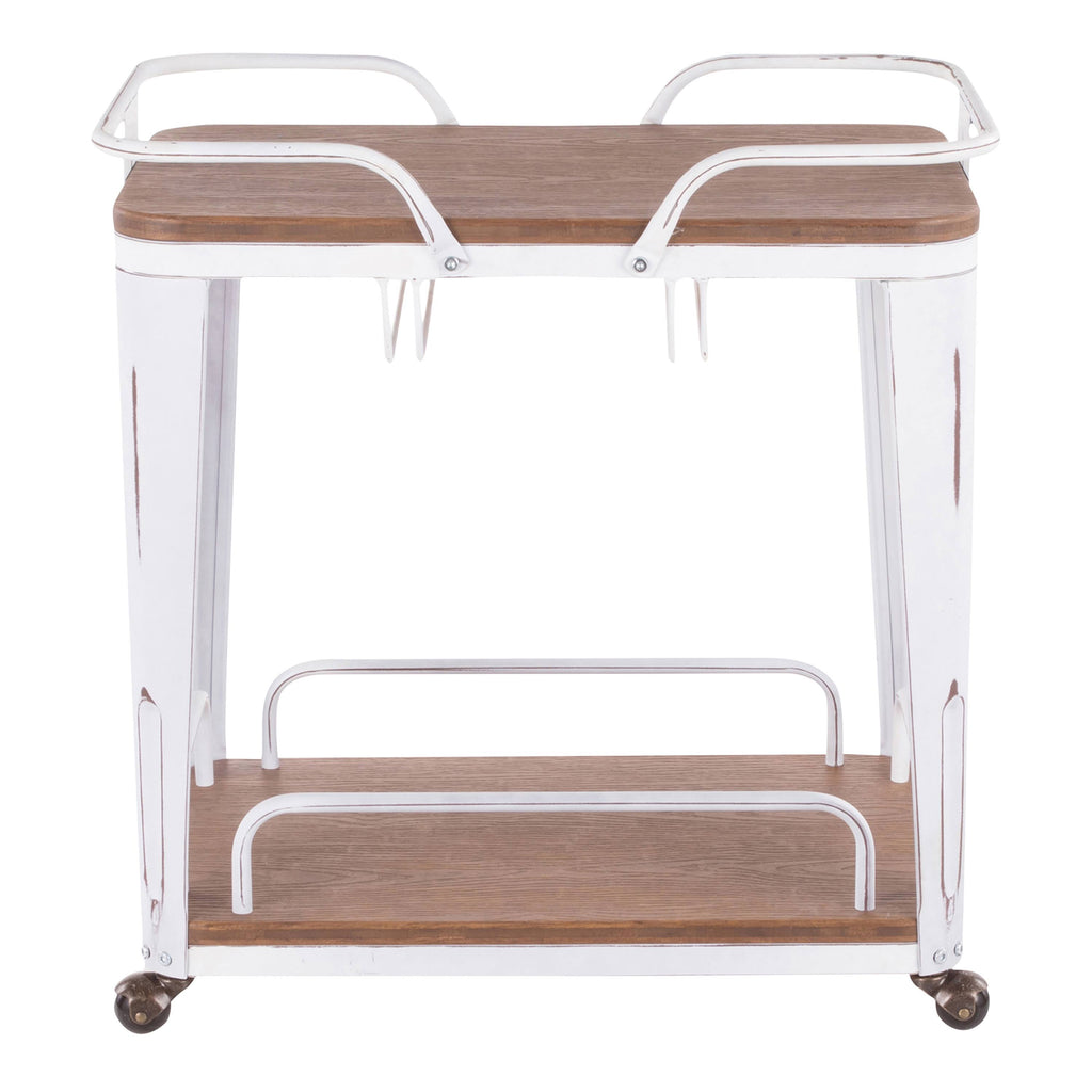 Vintage White Metal Bar Cart with Brown Bamboo V87798