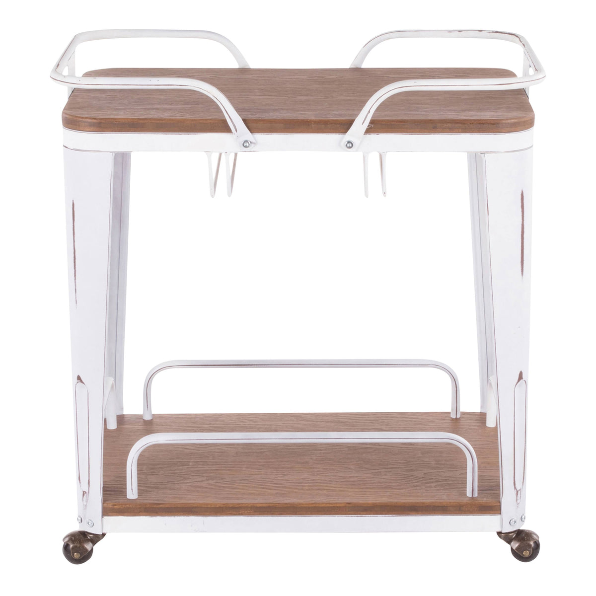 Vintage White Metal Bar Cart with Brown Bamboo V87798