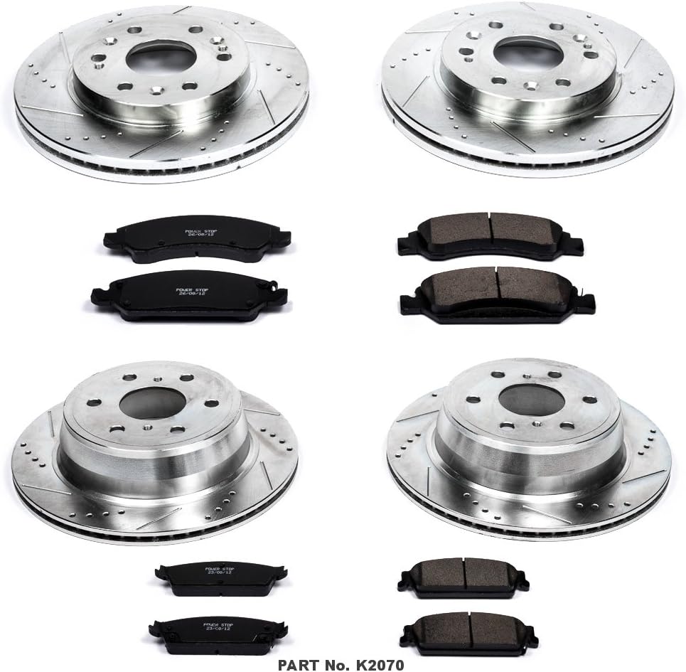 Front and Rear Carbon Fiber Brake Pads with Drilled & Slotted Brake Rotors Kit T2896