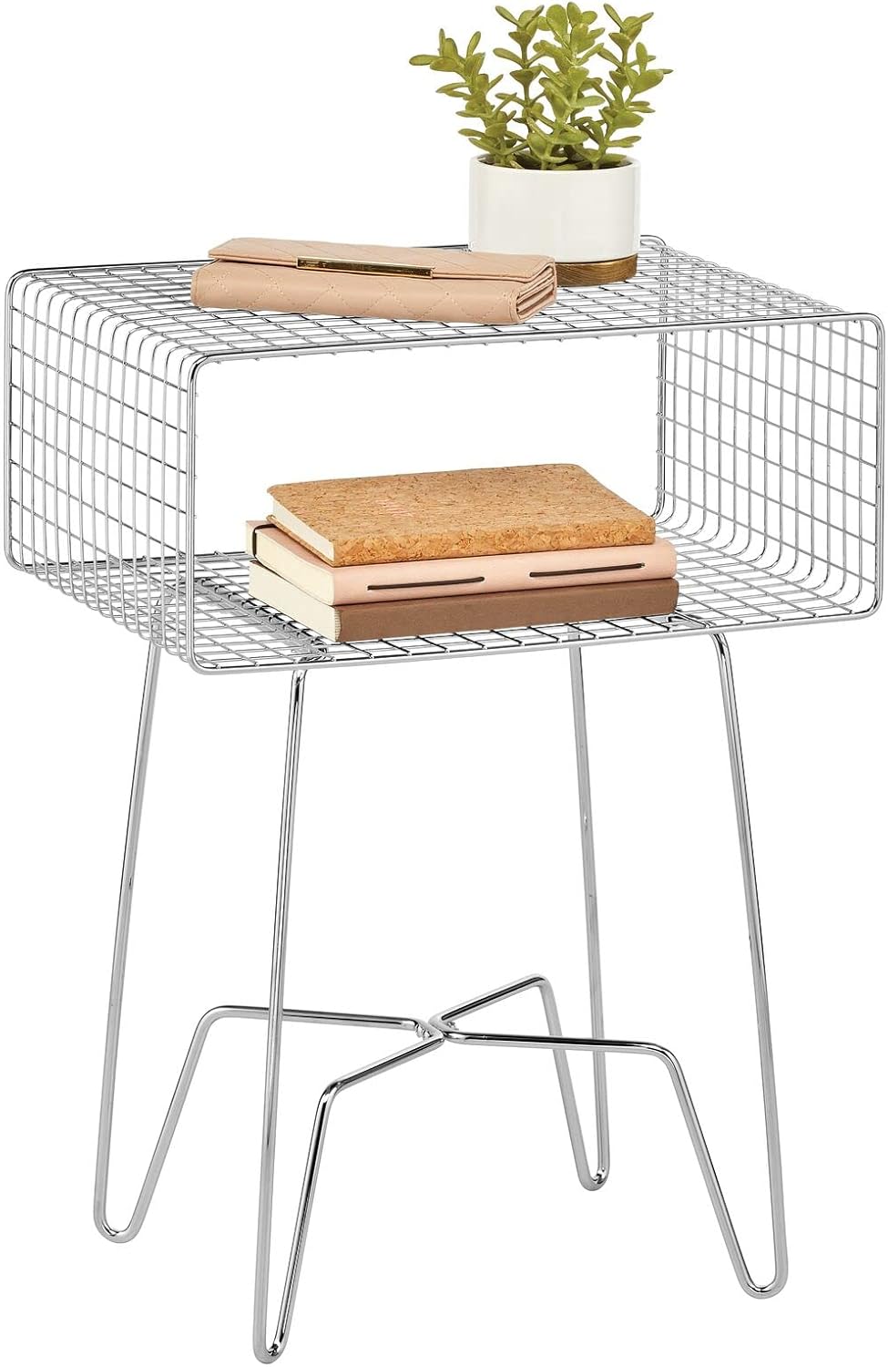 Chrome 2-Tier Metal Side Table with Storage Shelf G1409