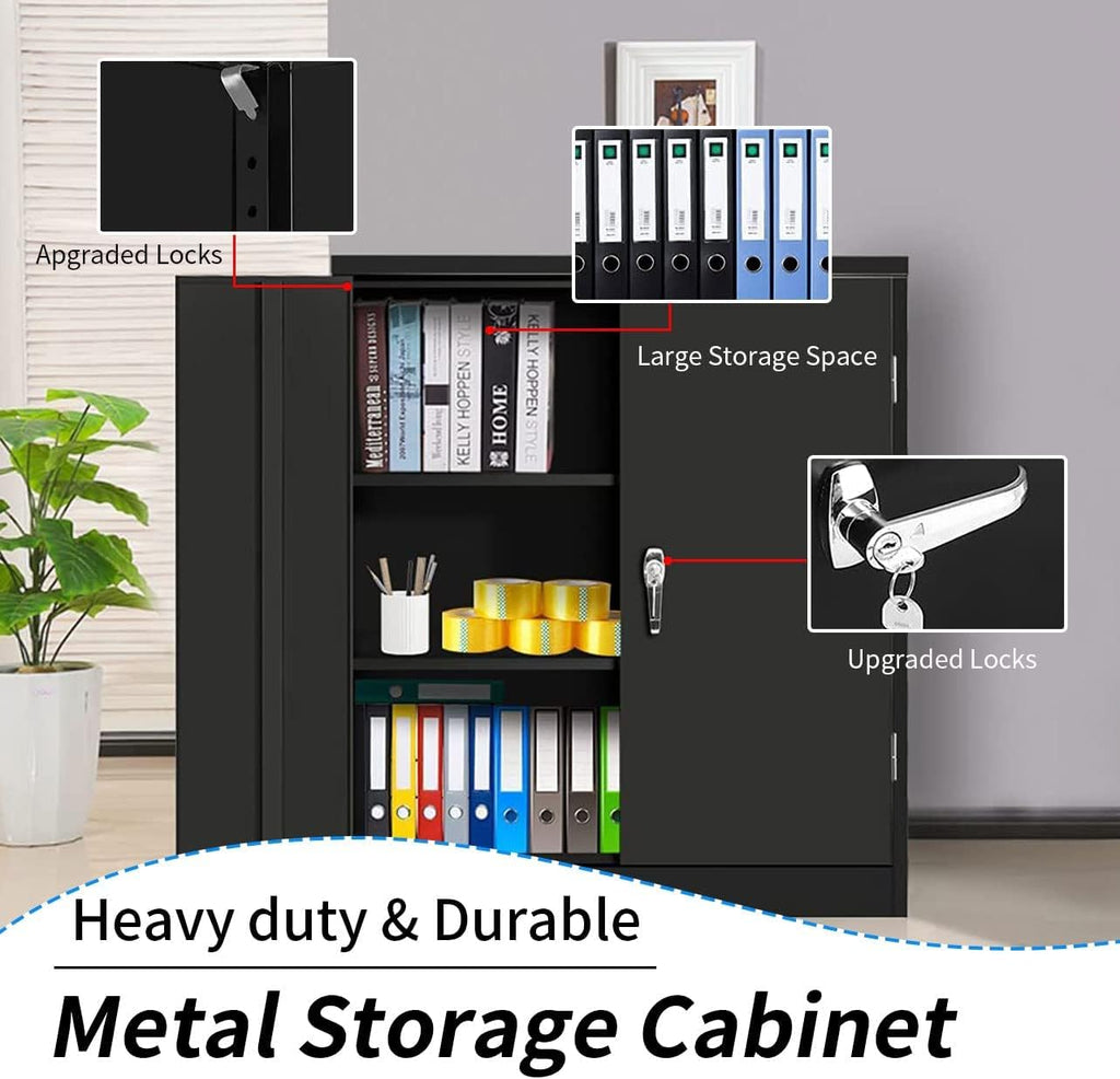 Black 42" Steel Storage Cabinet with 2 Adjustable Shelves and 2 Doors C94172