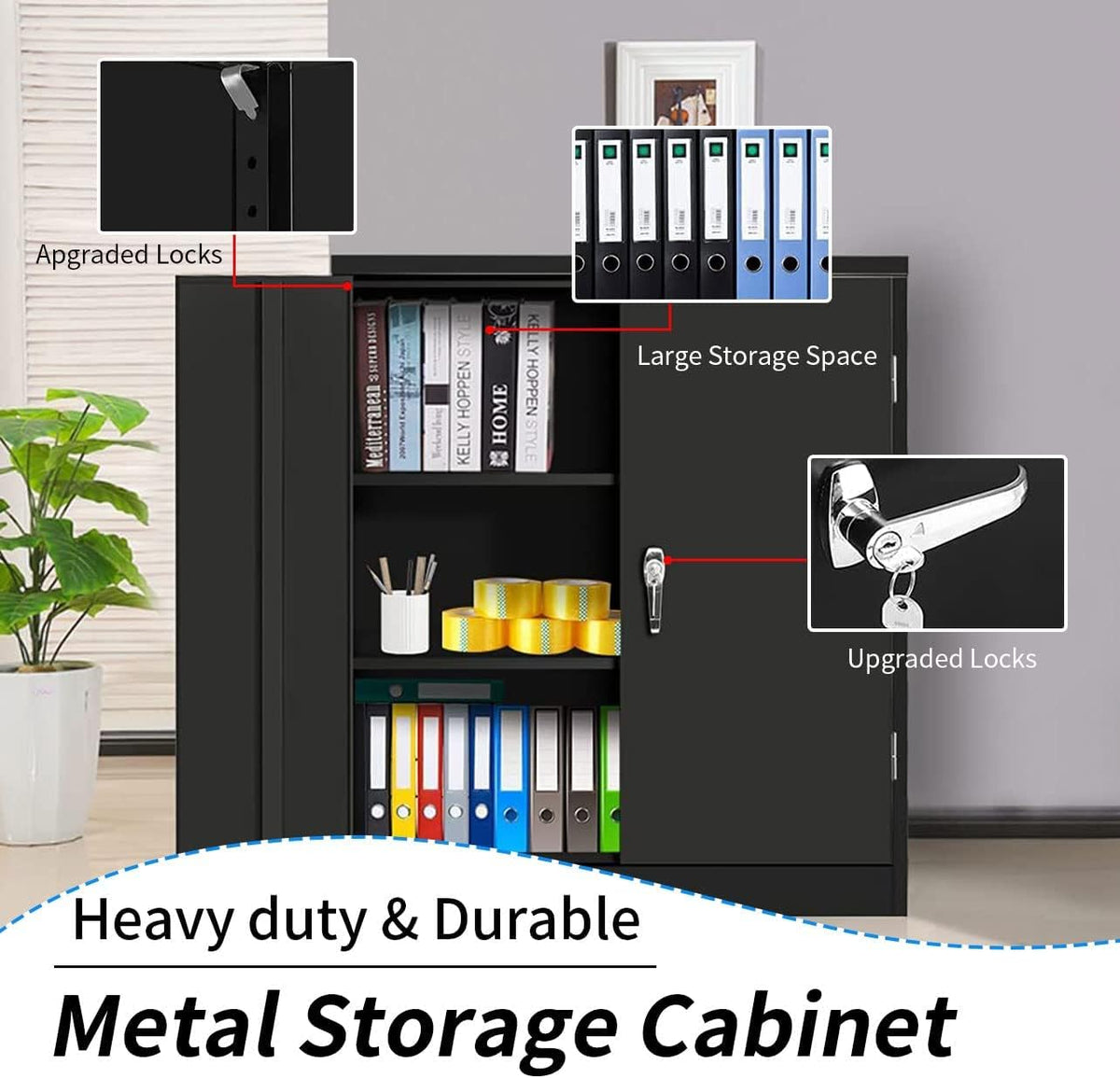 Black 42" Steel Storage Cabinet with 2 Adjustable Shelves and 2 Doors C94172