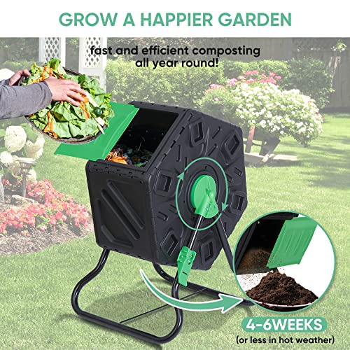 37 Gallon Dual Chamber Composter Tumbler with Steel Frame Q6785