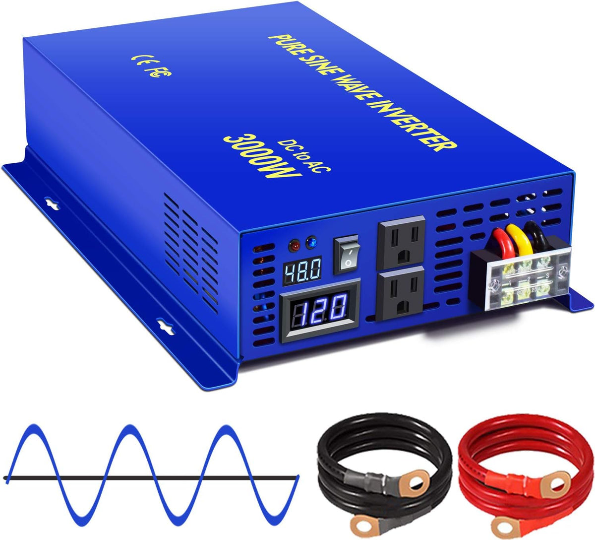 3000W Pure Sine Wave Power Inverter 24V DC to 110V 120V AC N861
