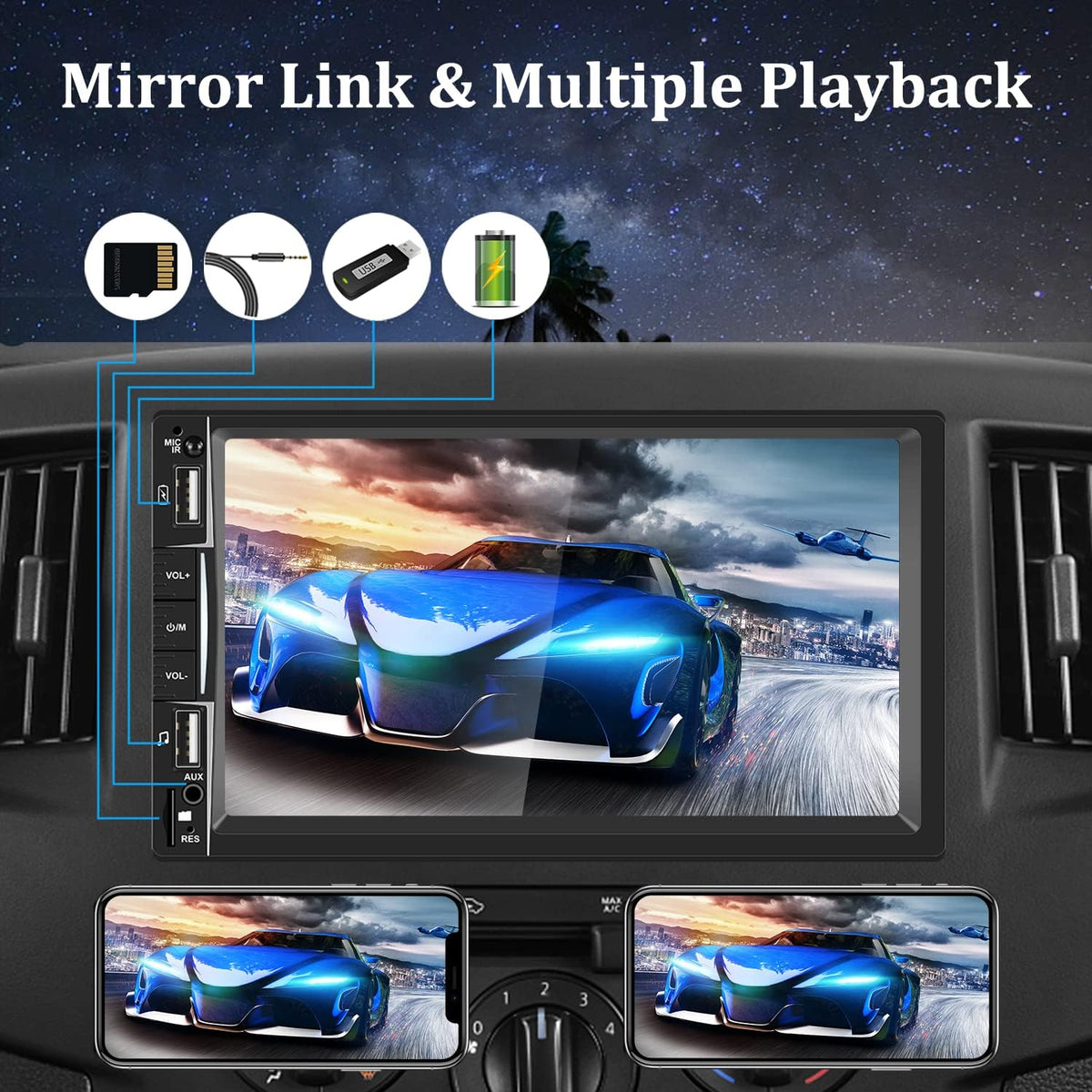 Double Din 7 Inch Touch Screen Car Stereo with Rear View Camera G11126