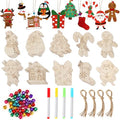 50 Pieces Christmas Wooden Ornaments Blanks Pendants Unfinished Wood Slices Hanging K397