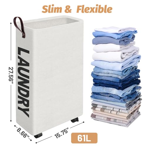 Grey Rolling Slim Laundry Basket on Wheels Z592