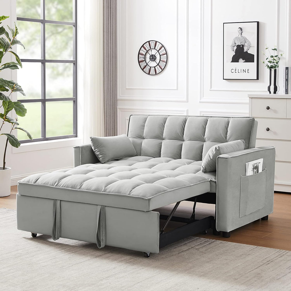 Gray Full Pull Out Sofa Bed with Pillows B839424
