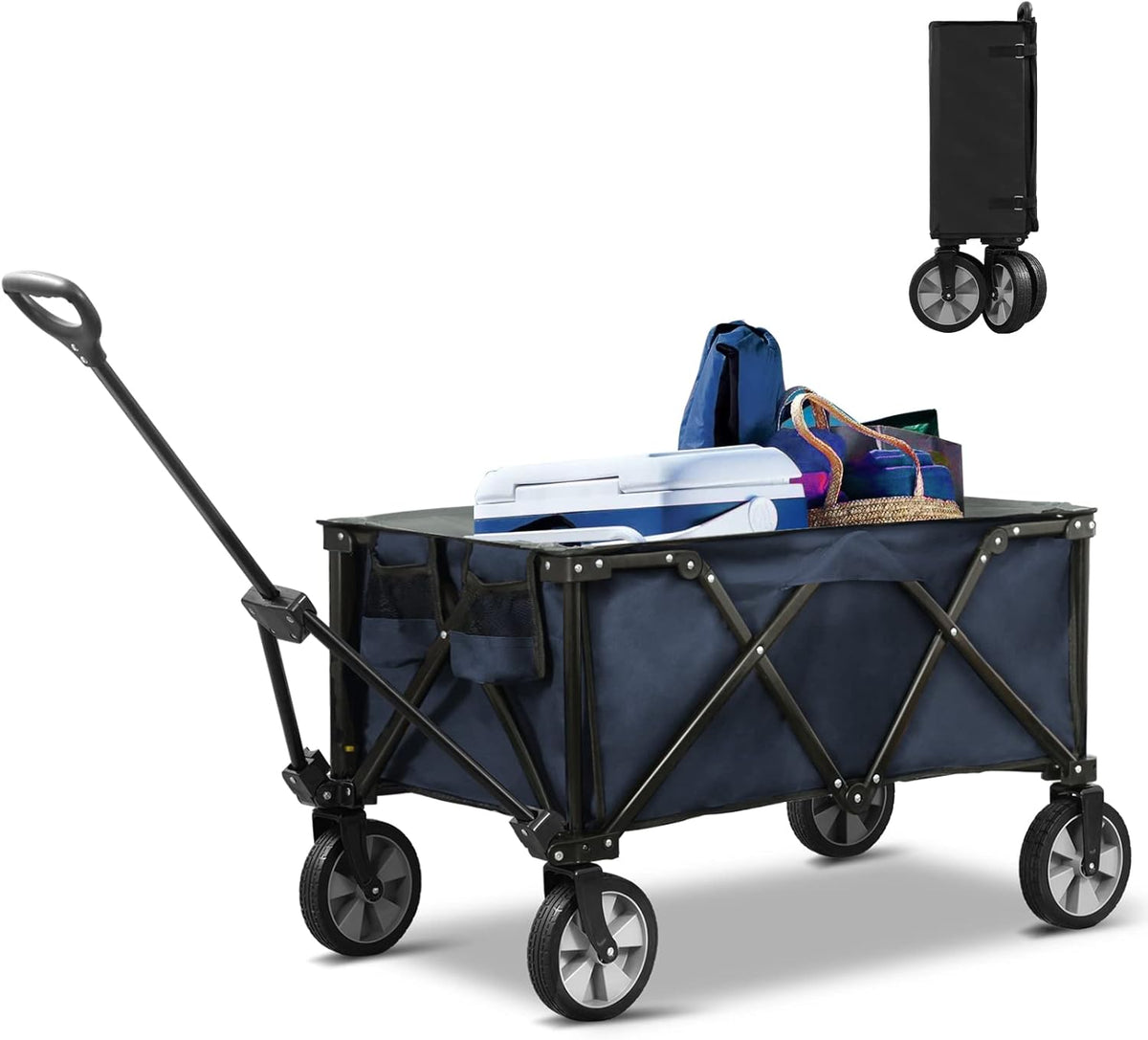 Blue Collapsible Folding Utility Wagon Cart with Wheels I7920
