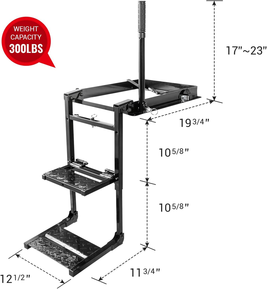 Foldable Retractable Truck Tailgate Step with Telescopic Handrail, Capacity 300 lb I294