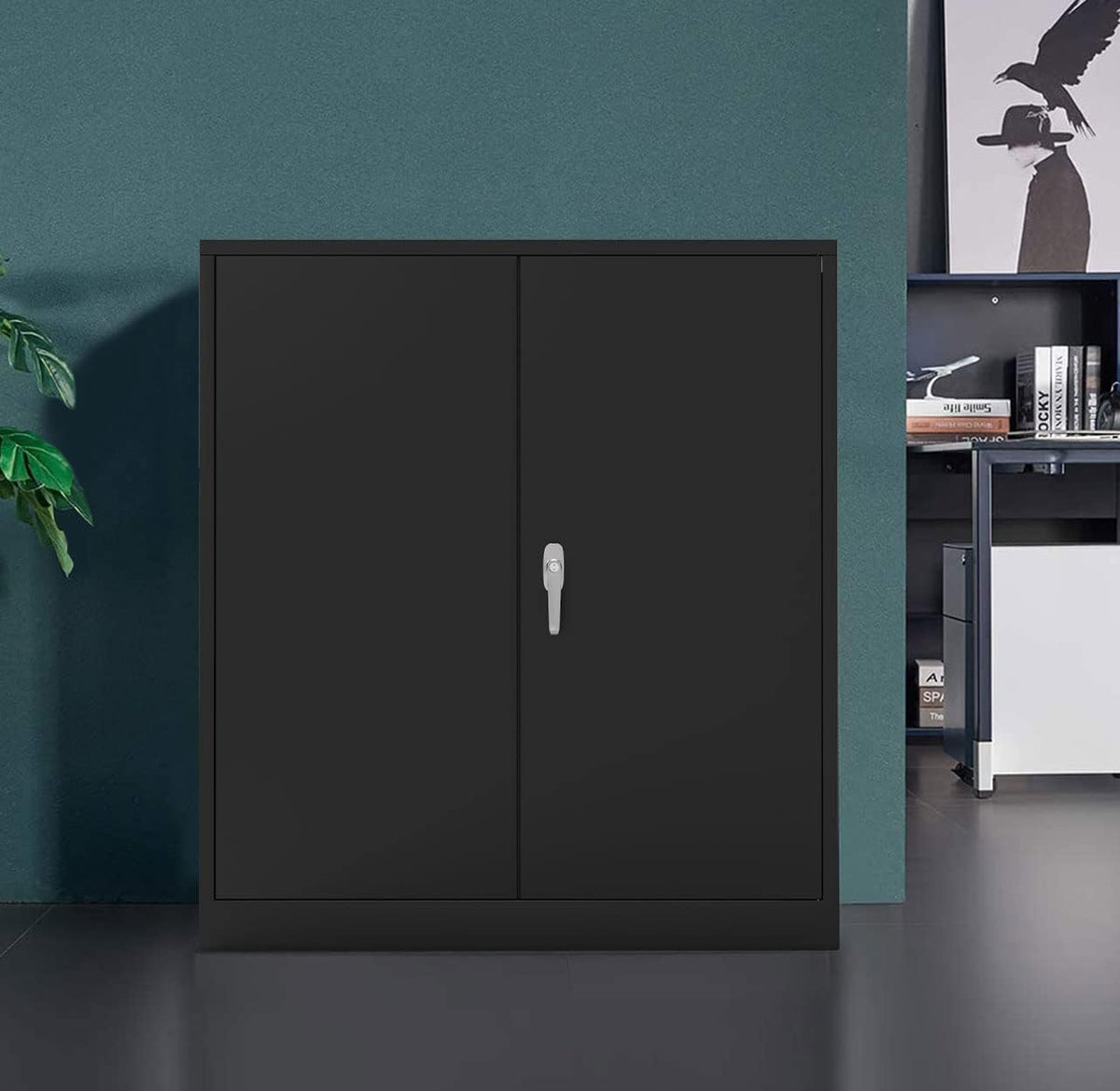 Black 42" Steel Storage Cabinet with 2 Adjustable Shelves and 2 Doors C94172
