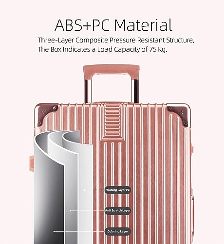 Aluminum Frame Hardside Luggage with Spinner Wheels and TSA Lock, 26 inch, Rose Gold+White G840