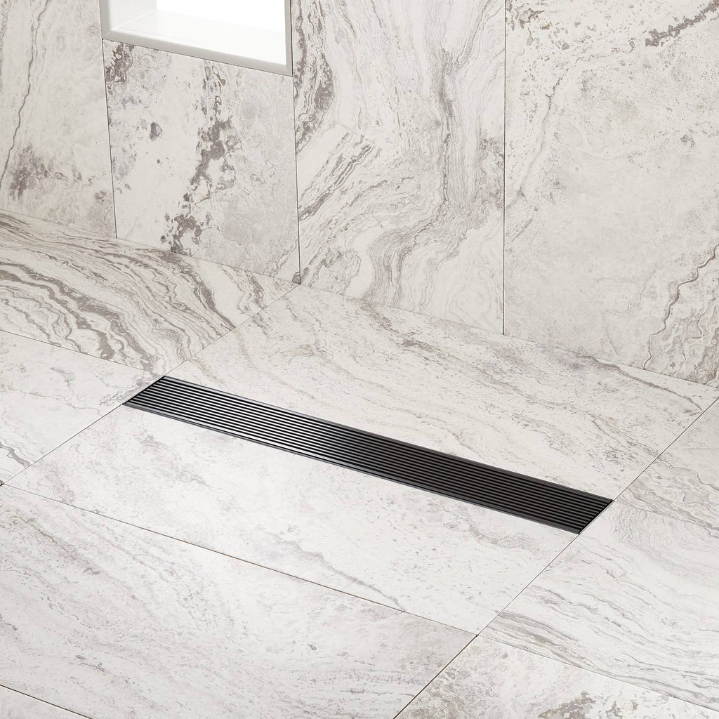 60x22 Matte Black Linear Shower Drain with Flange V512180