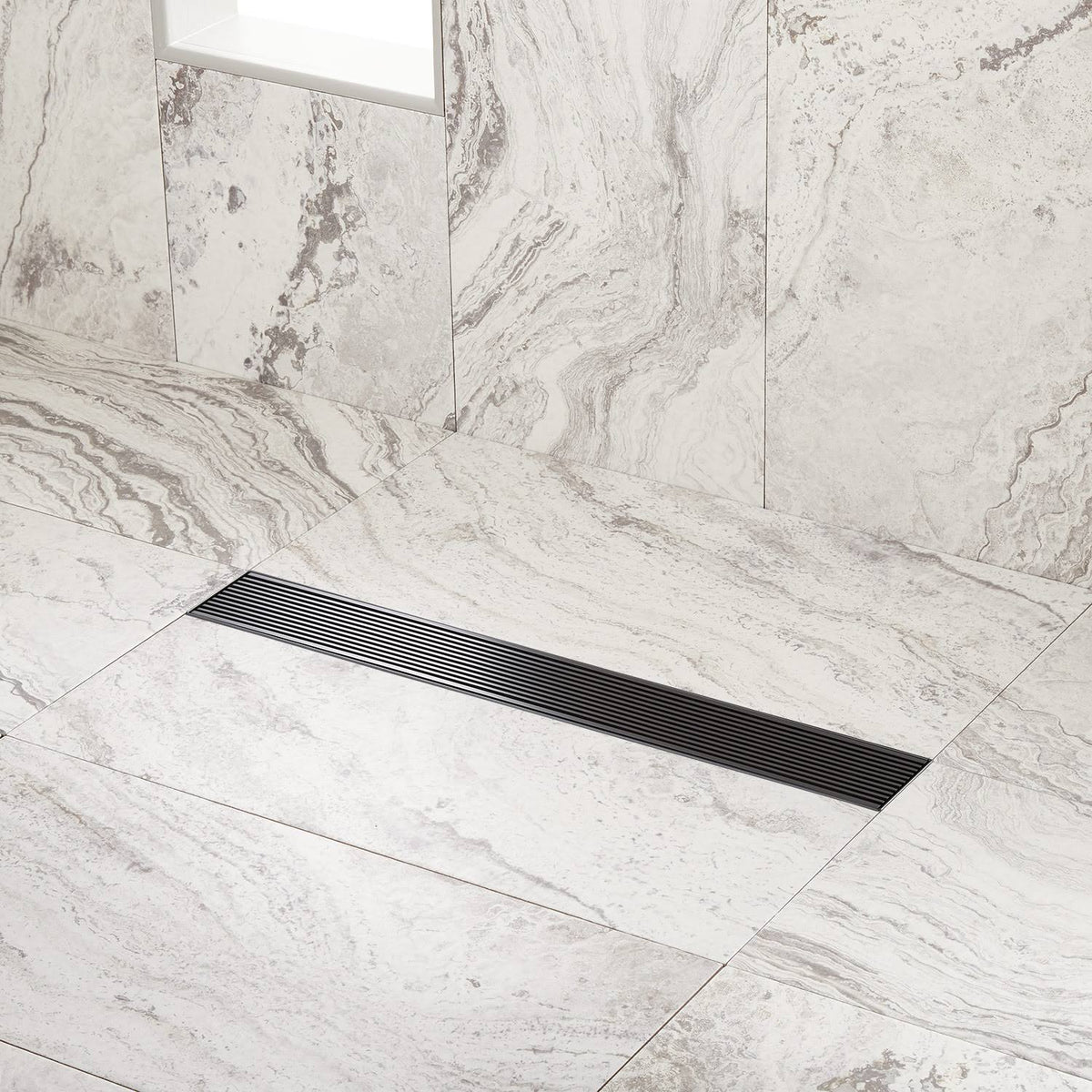 60x22 Matte Black Linear Shower Drain with Flange V512180