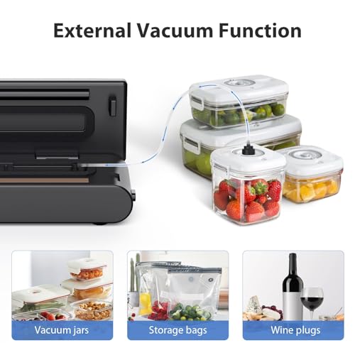 Compact Food Sealer with Cutter, Dry & Moist Modes, 10 Sealing Bags & Air Suction Hose E791