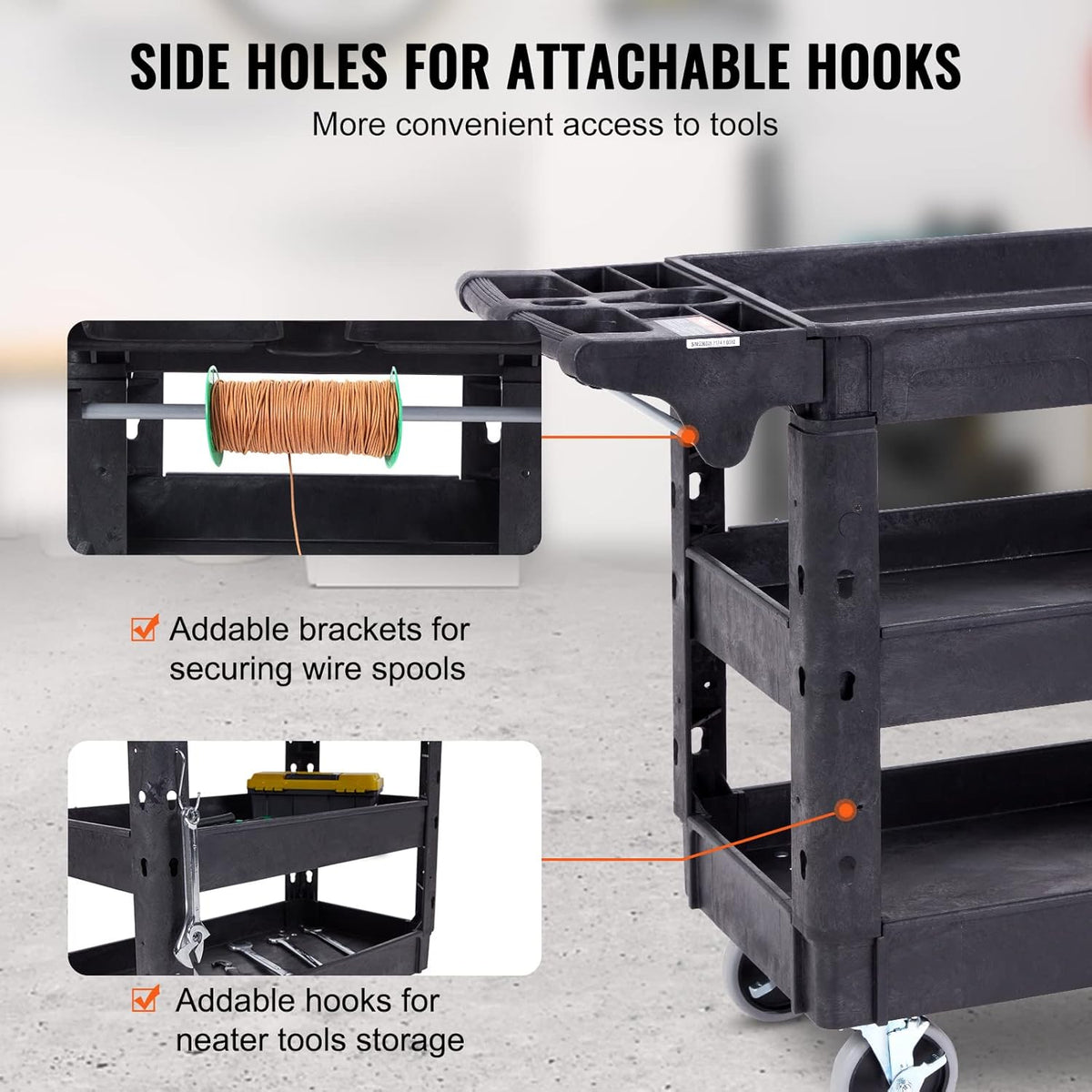 Black 3 Shelf Heavy Duty Utility Cart with Swivel Wheels U379960