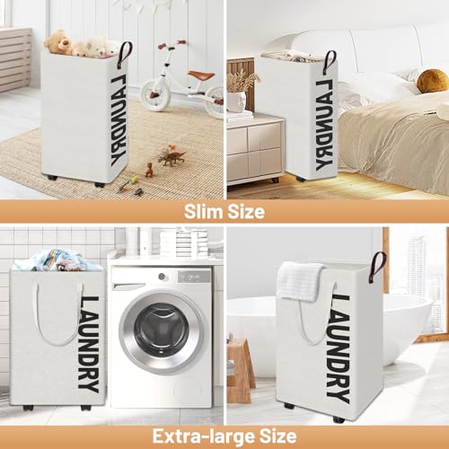 Grey Rolling Slim Laundry Basket on Wheels Z592