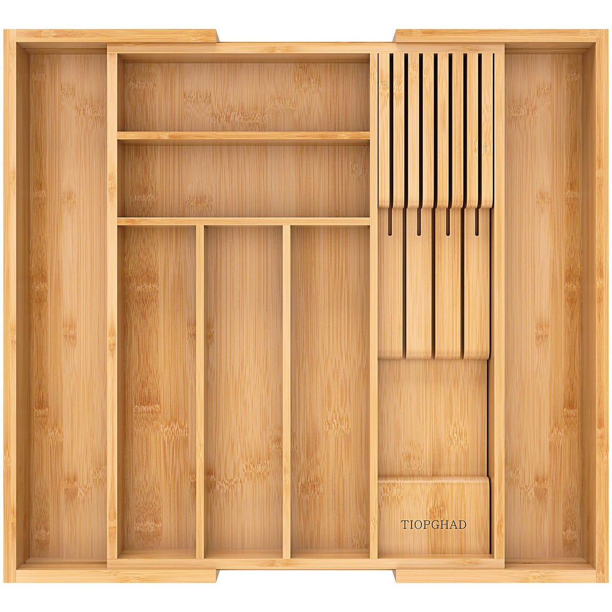 Bamboo Utensil Holder Expandable Drawer Organizer with Removable Knife Rack V3766