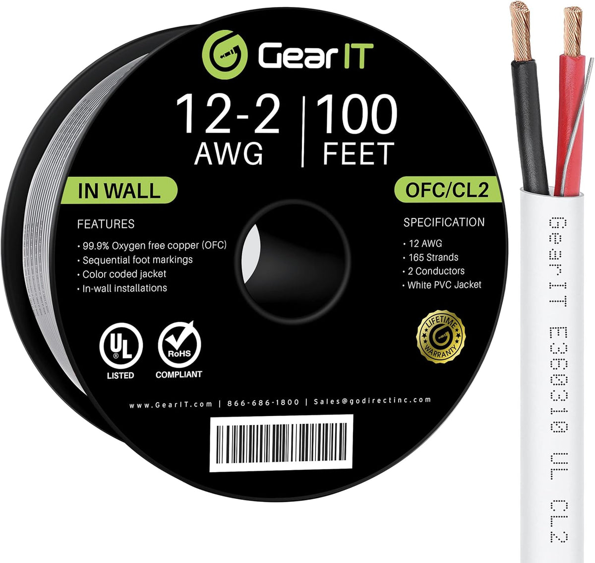 12AWG OFC Speaker Wire, White 100 Feet G878477