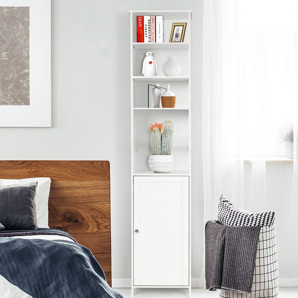 White Wooden Cabinet with Door and 5 Adjustable Shelves S6910