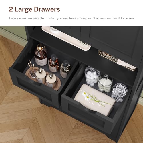 White Tall Bathroom Cabinet with 2 Drawers & 2 Adjustable Shelves & 4 Doors Q454452