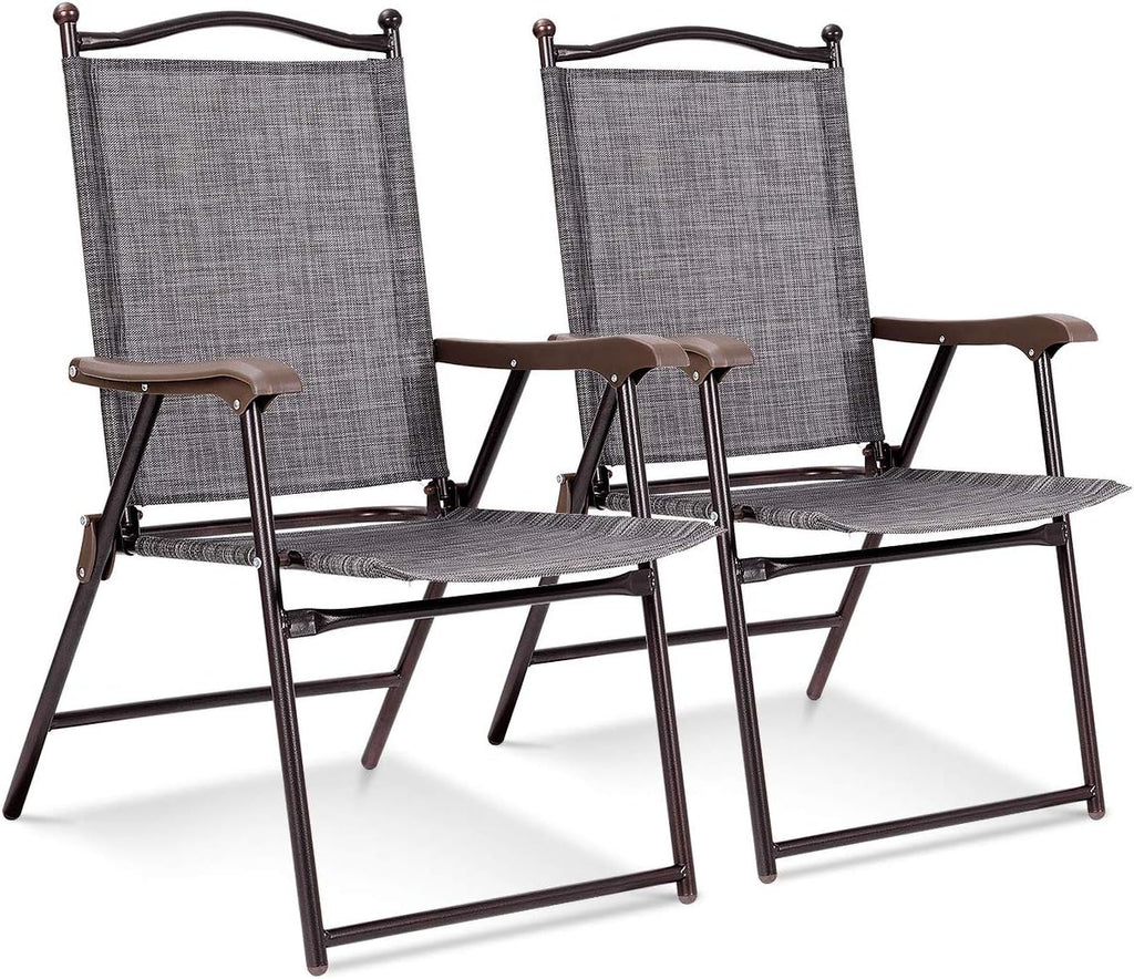 Set of 2 Brown Folding Sling Chairs with Armrest C7307