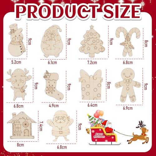 50 Pieces Christmas Wooden Ornaments Blanks Pendants Unfinished Wood Slices Hanging K397