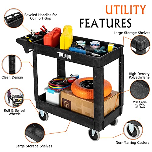 Plastic 2-Tier Utility Cart with Deep Shelves A20489