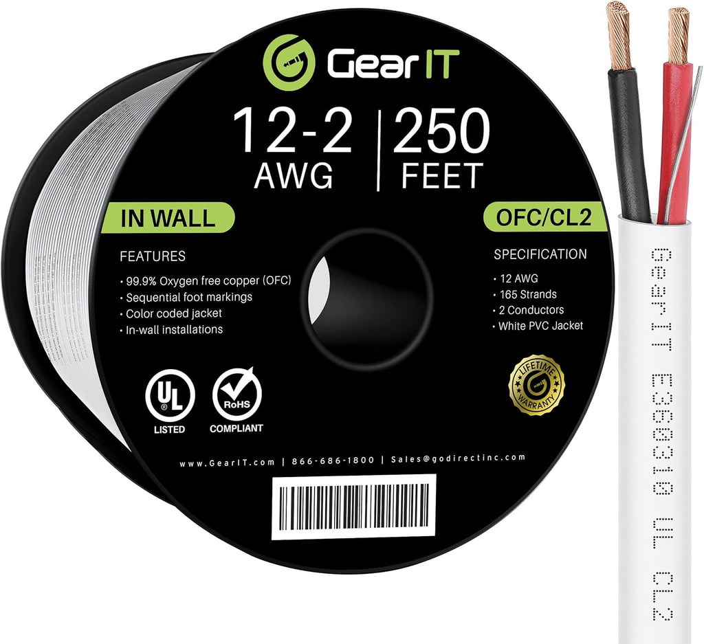 12AWG OFC Speaker Wire, White 100 Feet G878477