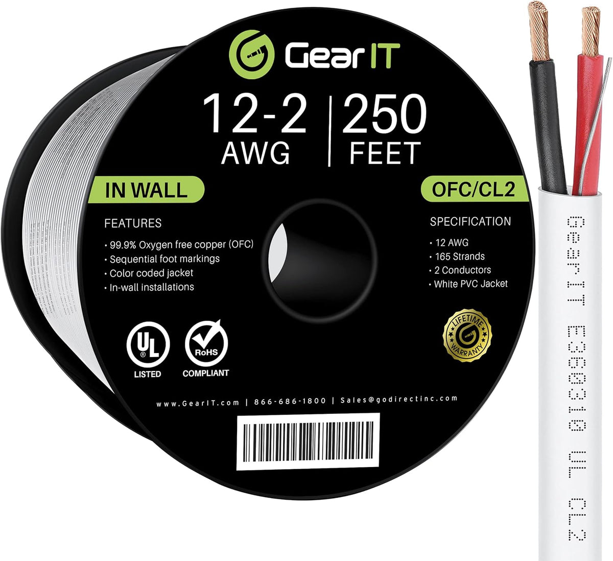 12AWG OFC Speaker Wire, White 100 Feet G878477