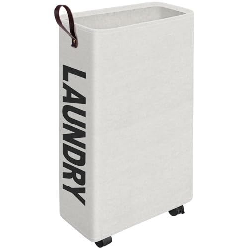 Grey Rolling Slim Laundry Basket on Wheels Z592