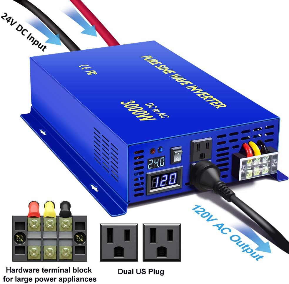 3000W Pure Sine Wave Power Inverter 24V DC to 110V 120V AC N861