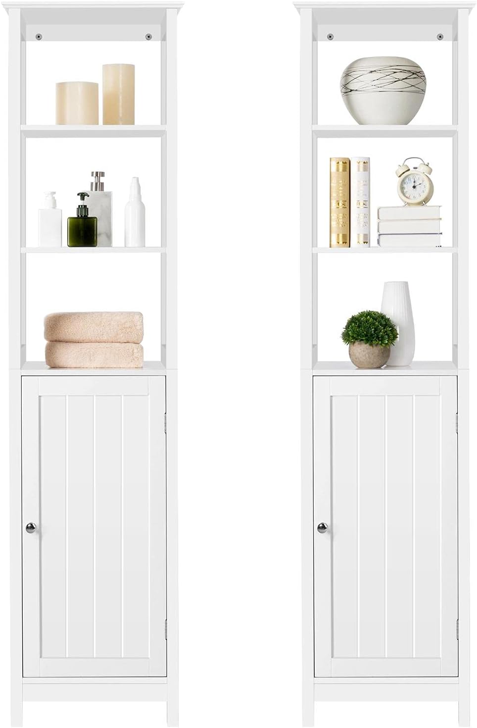 3 Tier Free Standing Wooden Bathroom Storage Cabinet with Adjustable Shelf, White B97040
