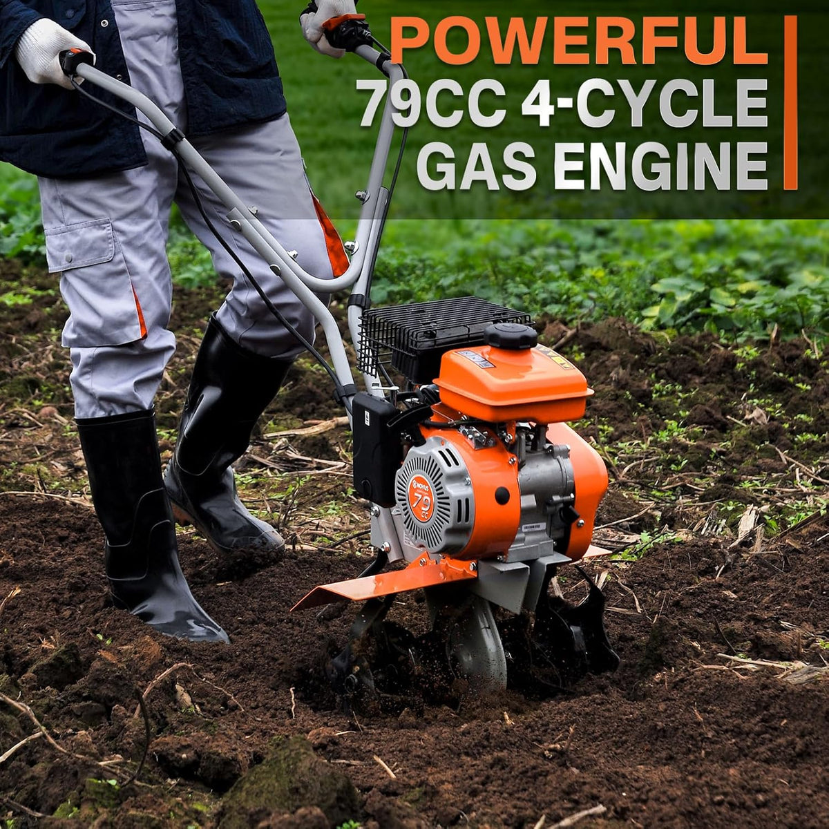 17-Inch Gas Tiller, 79 cc 4-Cycle Gas Engine, Forged Steel Tines D585325