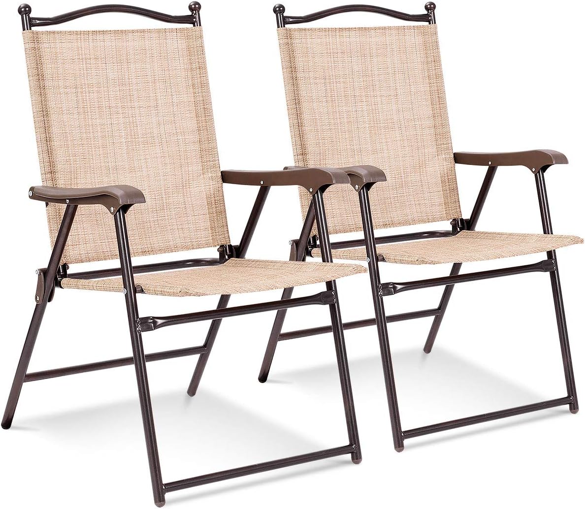 Set of 2 Brown Folding Sling Chairs with Armrest C7307