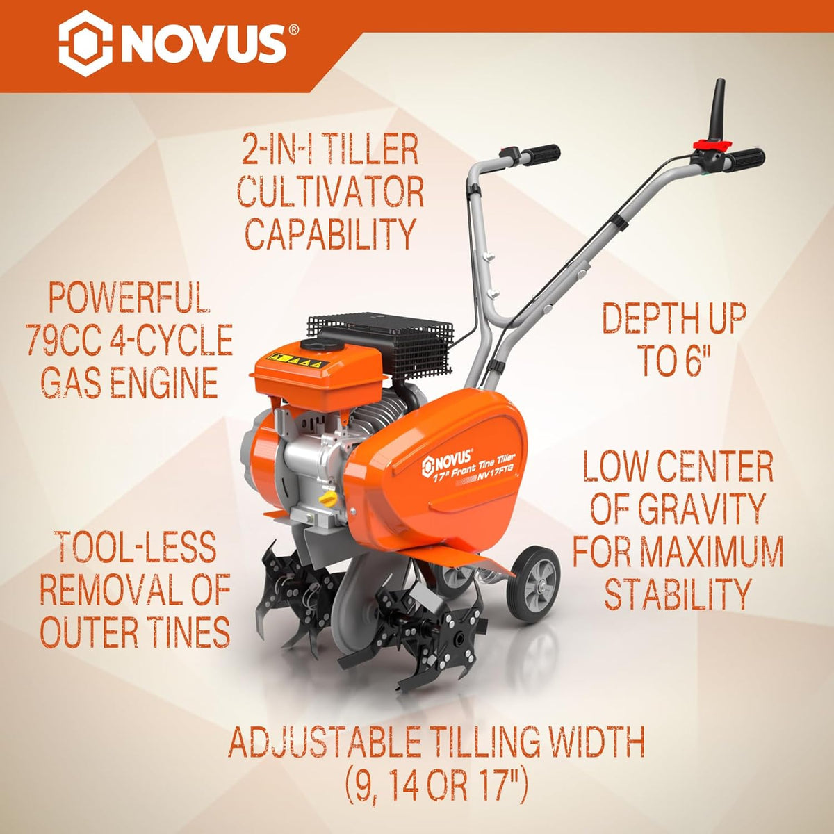 17-Inch Gas Tiller, 79 cc 4-Cycle Gas Engine, Forged Steel Tines D585325