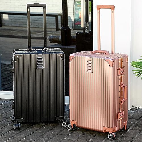 Aluminum Frame Hardside Luggage with Spinner Wheels and TSA Lock, 26 inch, Rose Gold+White G840