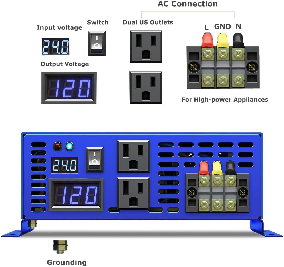 3000W Pure Sine Wave Power Inverter 24V DC to 110V 120V AC N861