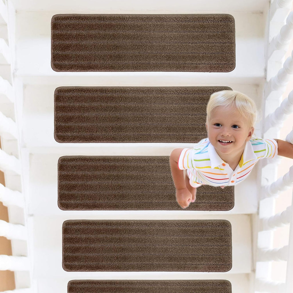 Taupe 13 Pcs Set Slip Resistant Machine Washable Stair Treads D737
