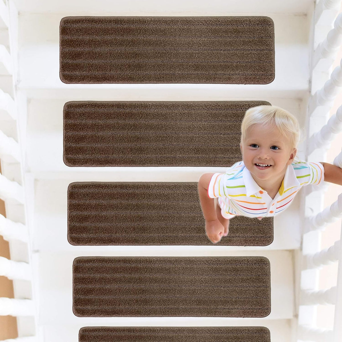 Taupe 13 Pcs Set Slip Resistant Machine Washable Stair Treads D737