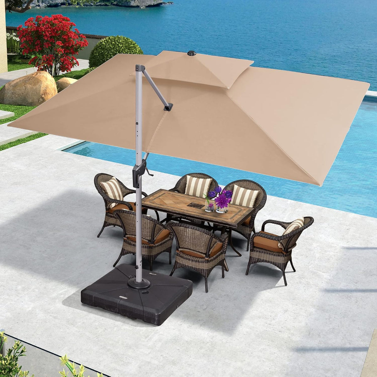 9' X 11' Navy Blue Rectangle Cantilever Patio Umbrella B3262