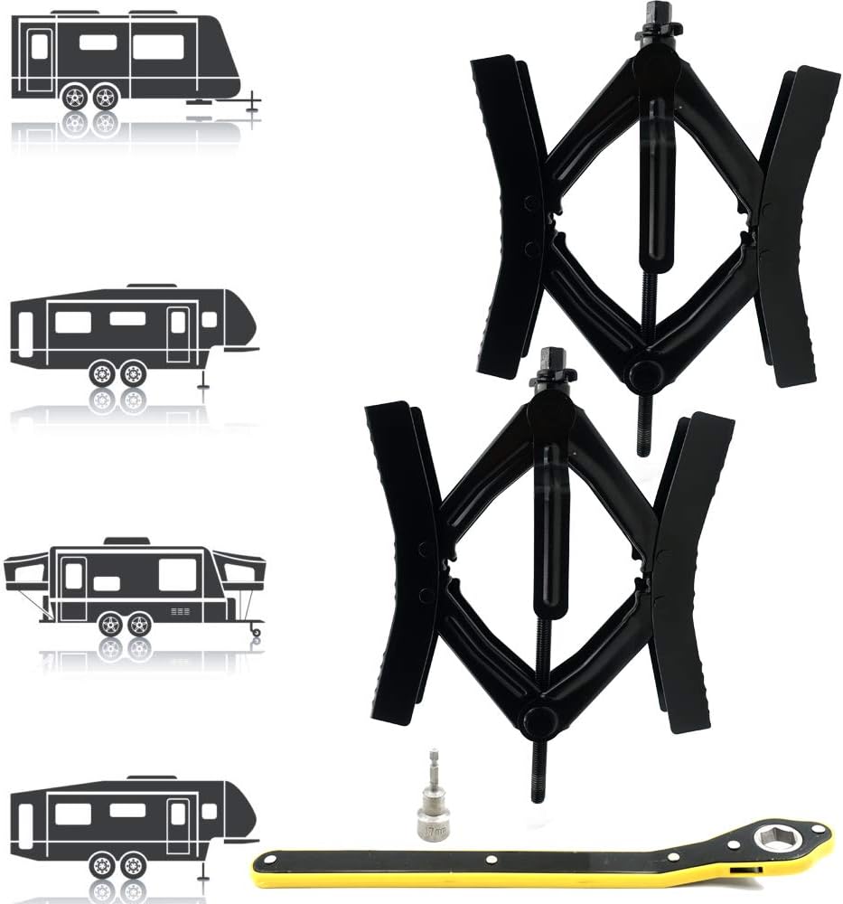 Heavy Duty RV Camper Wheel Tire Chock 2 Sets with Crank Handle N9133