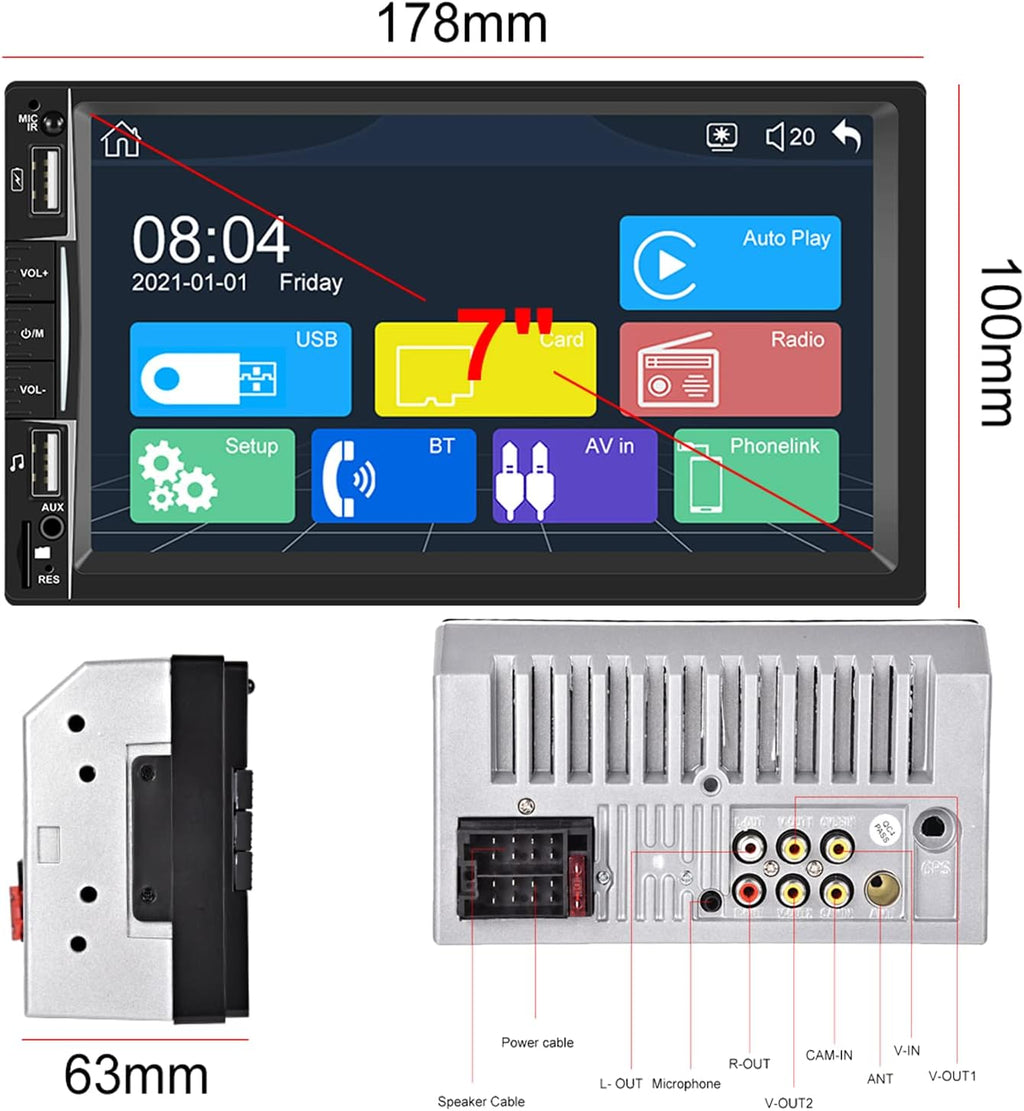 Double Din 7 Inch Touch Screen Car Stereo with Rear View Camera G11126