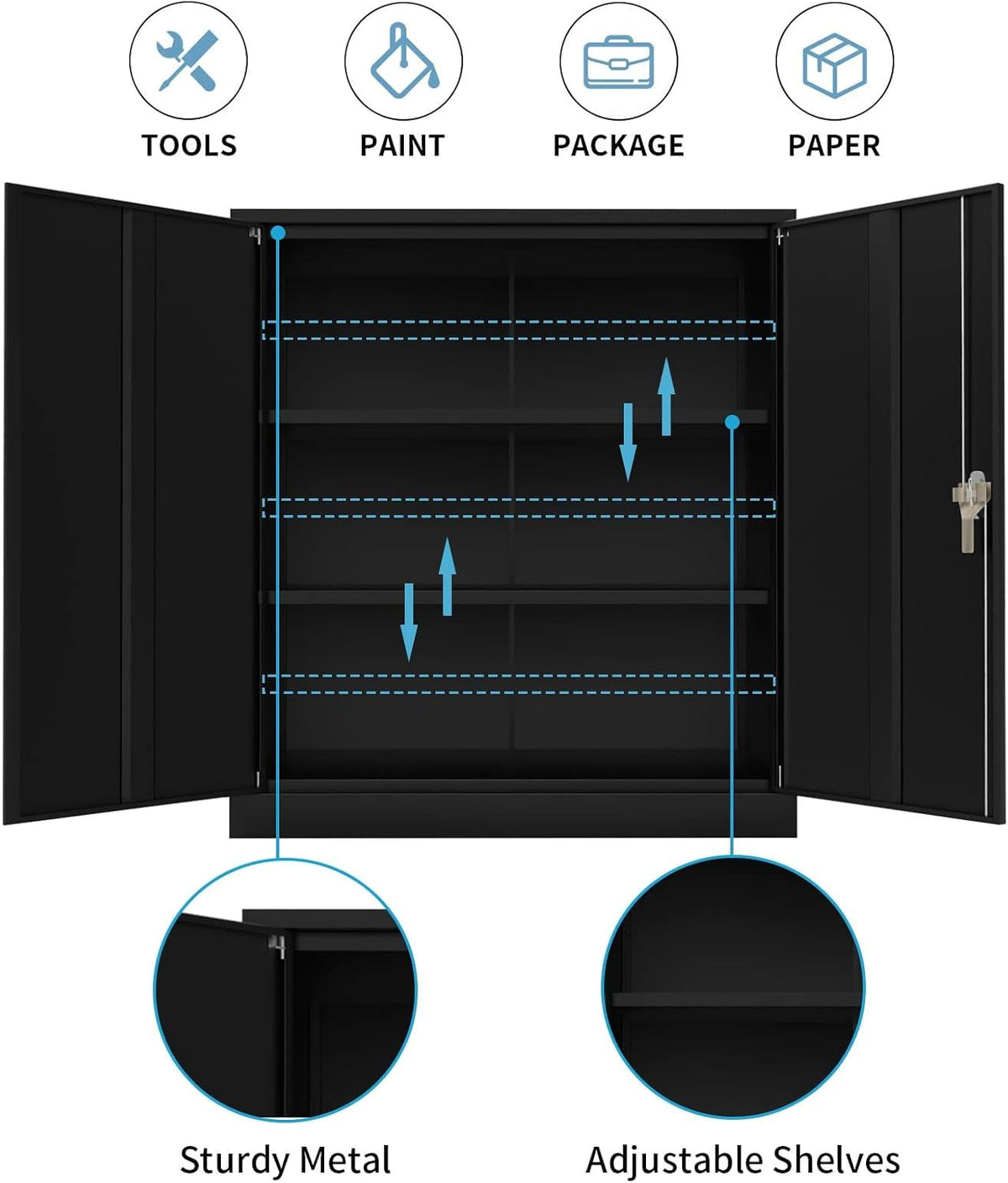 Black 42" Steel Storage Cabinet with 2 Adjustable Shelves and 2 Doors C94172