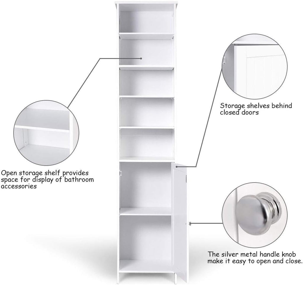 White Wooden Cabinet with Door and 5 Adjustable Shelves S6910