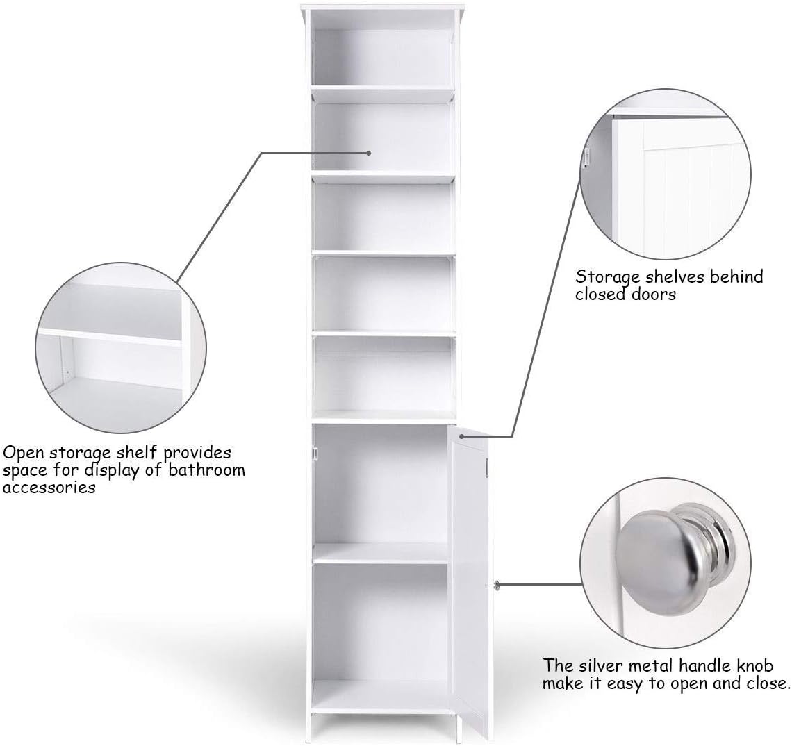 White Wooden Cabinet with Door and 5 Adjustable Shelves S6910
