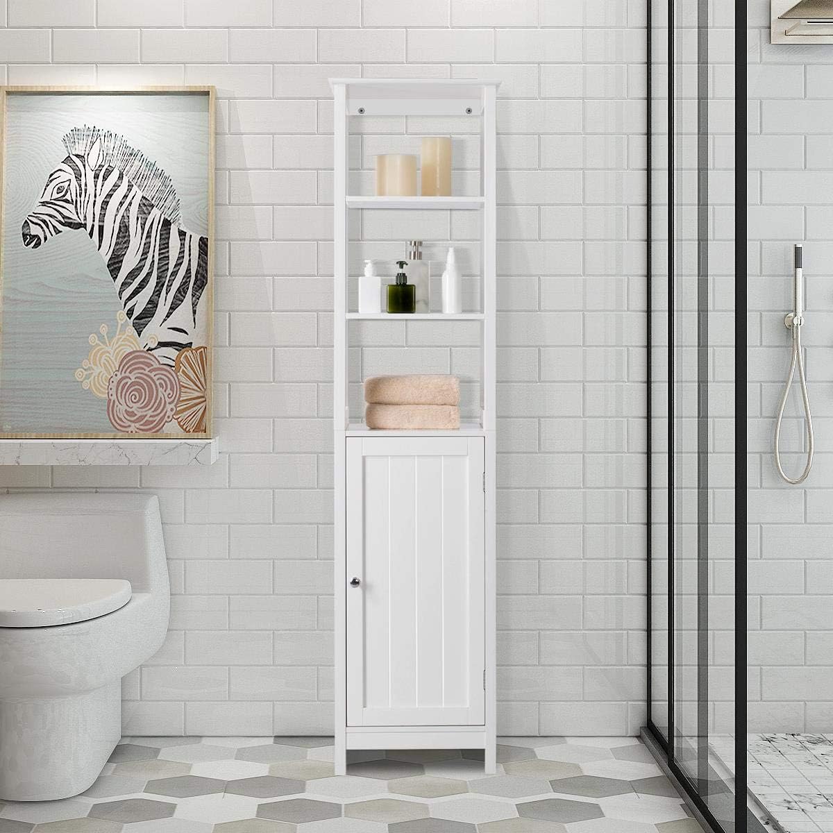 3 Tier Free Standing Wooden Bathroom Storage Cabinet with Adjustable Shelf, White B97040
