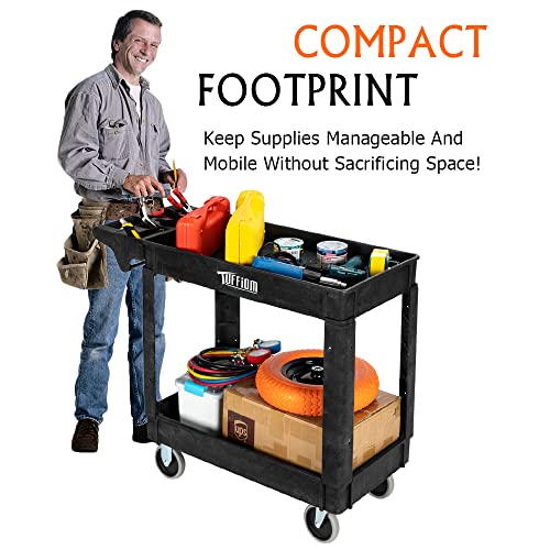 Plastic 2-Tier Utility Cart with Deep Shelves A20489